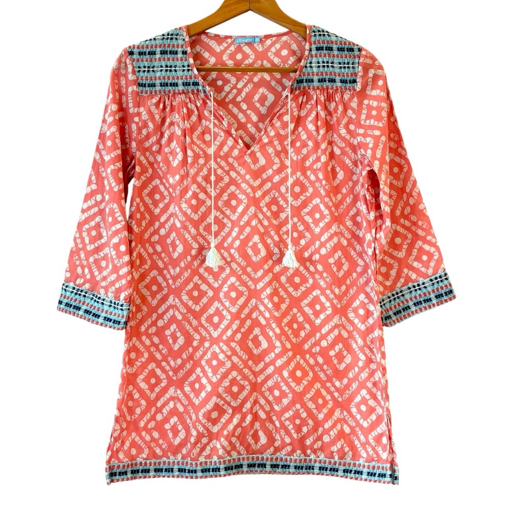 J. McLaughlin Boca Tunic Top Coral Pink Embroidered Cotton Swim Cover-Up Small
